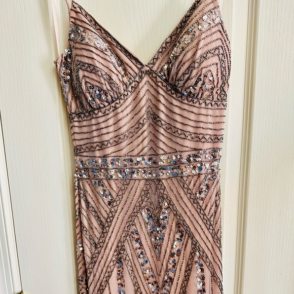 Bloomingdale’s Marina Strappy GATSBY BEADED A-LINE GOWN IN BLUSH - Picture 5 of 14